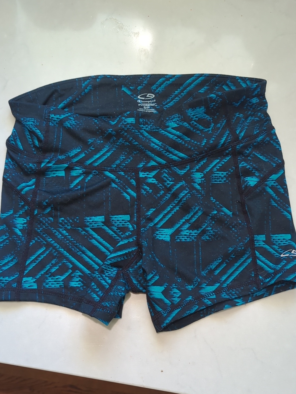 C9 by Champion Teal and Black Patterned Compression Shorts